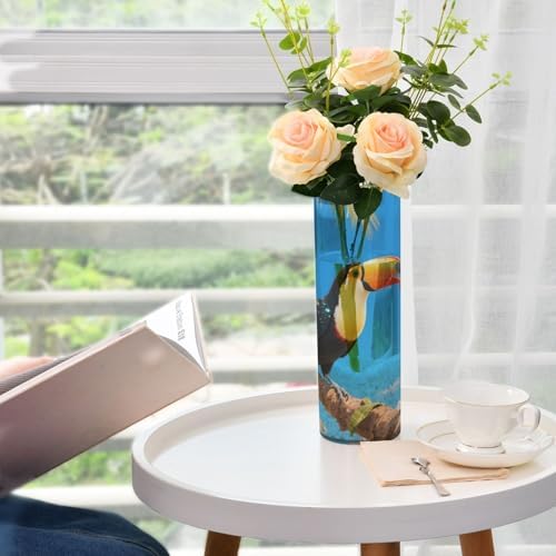 Toucan Bird Pattern Clear Cylinder Vase 118 Inch Tall
