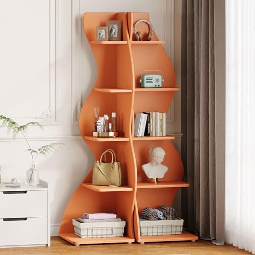 Tribesigns Wavy Corner Shelf Set of 2 Modern 5-Tier Bookshelf with Curvy Shape
