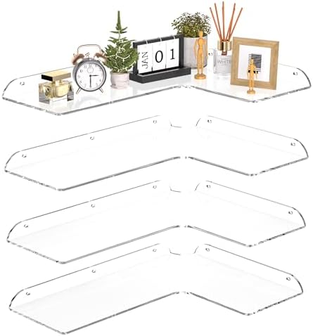 114x16 Inch Clear Acrylic Corner Shelf Set of 4 for Home Organization