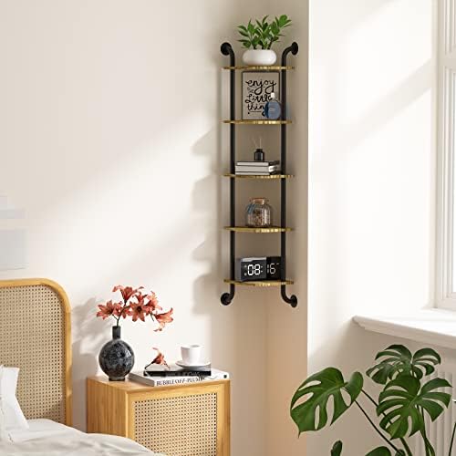 Tinpin Corner Shelf Wall Mount 5-Tier Rustic Brown