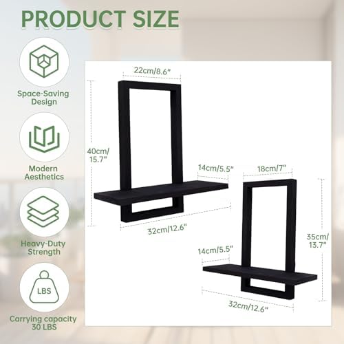 Square Floating Shelves Set of 2 - Modern Style Black