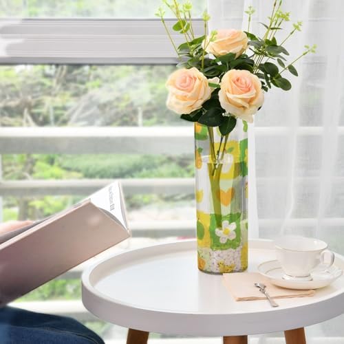 Yellow Green Flower Checkered Plastic Vase 118 x 39 Inch