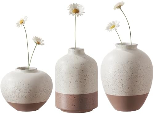 Ceramic Vase Set of 3 Rustic Farmhouse Decor Beige Brown