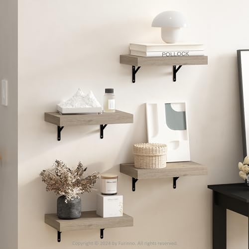 Furinno Tanna 15 Inch Wall Mounted Floating Shelves Set of 4 Natural
