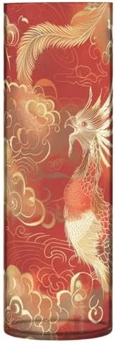 Chinese Phoenix Auspicious Clouds Red Gold Plastic Flower Vase 118x39 Inch
