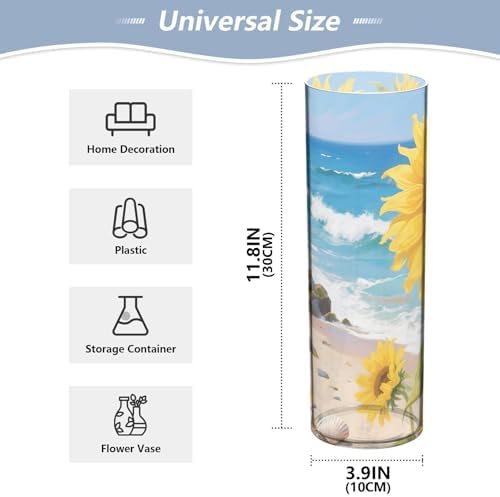 Sunflowers by The Sea Clear Plastic Cylinder Vase 118 Inch Tall