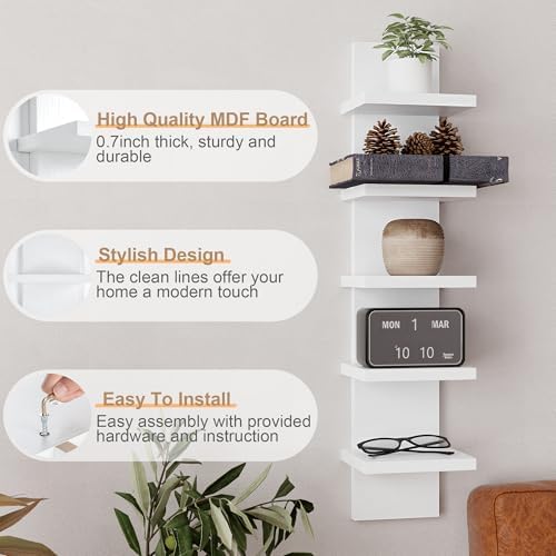 Modern White 5 Tier Wall Shelf Unit 2Pack