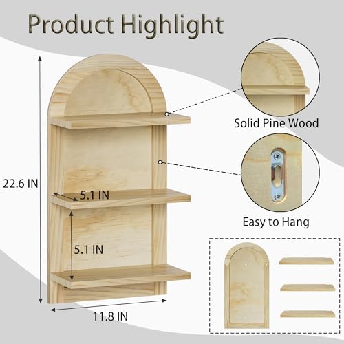 3 Tier Floating Wall Shelves Natural Wood Modern