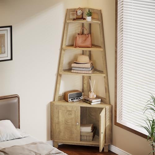 Tribesigns 709 Inch Tall Corner Shelf with Storage Cabinet