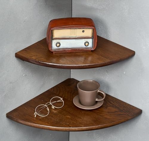 Conamily Corner Shelves Set of 2 16 Inch Solid Oak Wood Floating Wall Shelves with Wire Hole for Plants and Decor