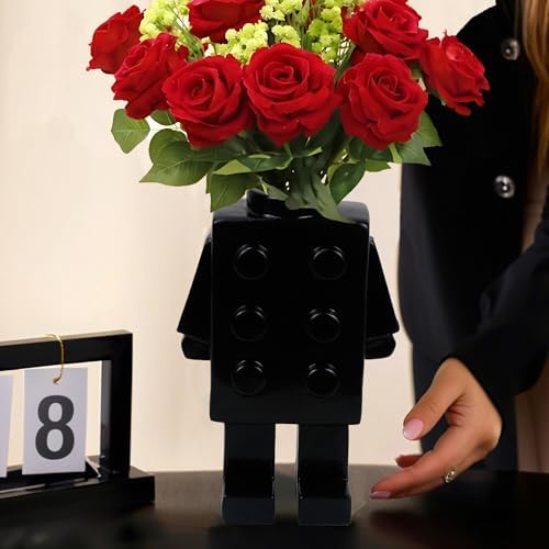 Building Block Vase for Flower Decor Unique Resin Vase Gift Black