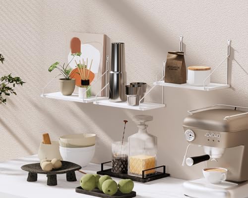 QsQueen Rustic Wood Floating Shelves Set of 3 White