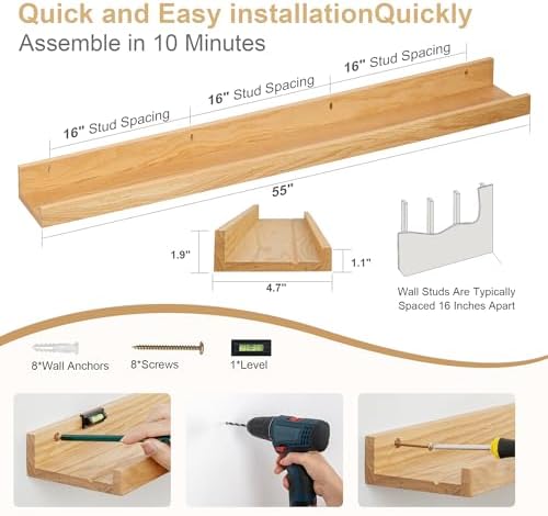 Floating Picture Ledge Shelves Set of 2 Solid Oak