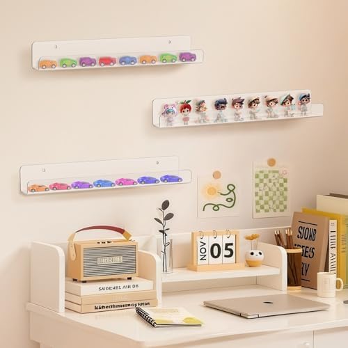 6 Pack Clear Acrylic Floating Shelves for Home Organization and Decor