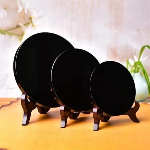 AtkitS Natural Black Obsidian Scouring Mirror Round Plate Decor