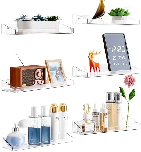 6 Pack Clear Floating Shelves for Wall Storage