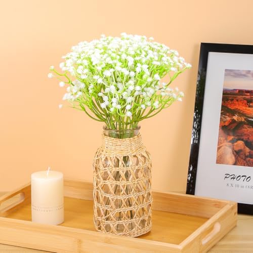Angoily Glass Flower Vase with Rattan Woven Design