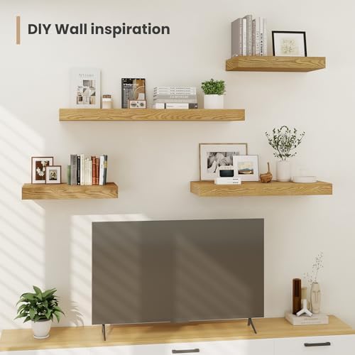 12 Inch Deep Floating Shelves with Invisible Brackets Oak 2 Pack