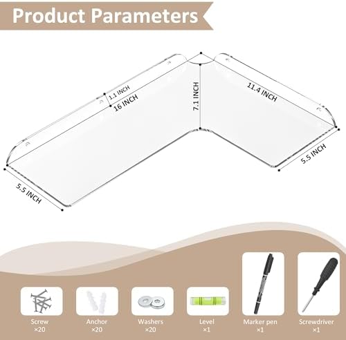 114x16 Inch Clear Acrylic Corner Shelf Set of 4 for Home Organization