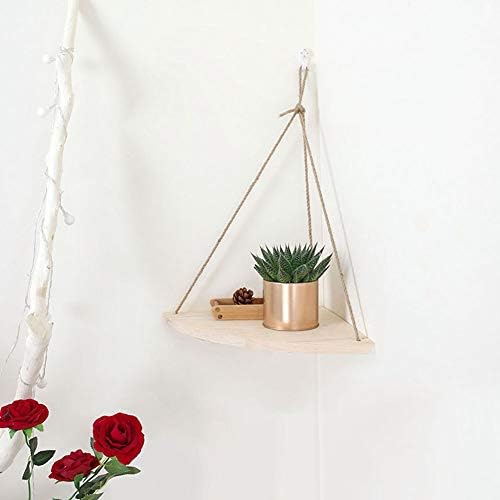 Joyzan Hanging Corner Shelf with Rope Triangle Wood Storage Rack