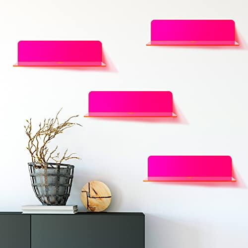 Weysat Floating Shelves 9 Inch Acrylic Wall Decor 4 Pcs Fluorescent Pink
