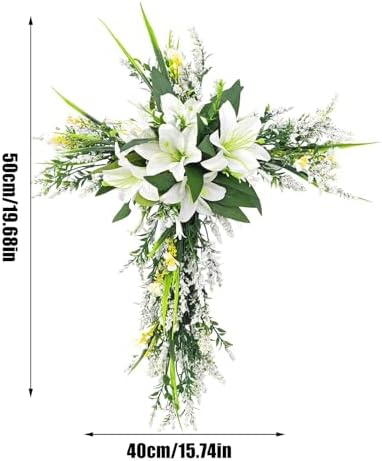 20 Inch Cross Wreath Artificial Lily Purple Easter Decor