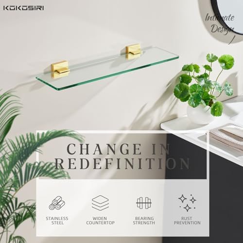 KOKOSIRI Floating Tempered Glass Shelf 16x56 Inch