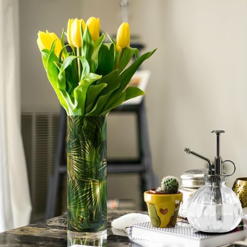 Green Tropical Leaves Plastic Flower Vase 118 x 39 Inch Decorative Hurricane Candle Holder