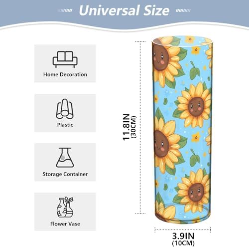 Cute Cartoon Yellow Sunflowers Plastic Vase 118x39 Inch Decorative Candle Holder