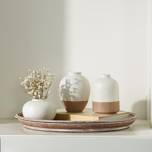 Ceramic Vase Set of 3 Rustic Farmhouse Decor Beige Brown