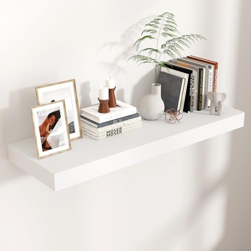 Venusmiles 36 Inch White Floating Wall Shelf