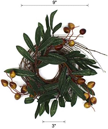 CVHOMEDECO Rustic Country Artificial Olive Wreath 9 Inch