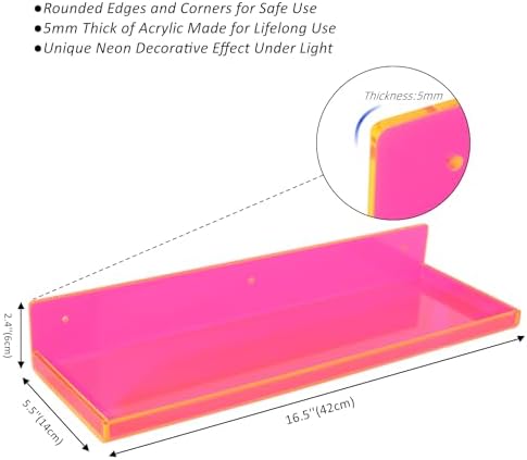 Neon Pink Floating Wall Shelves Pack of 2