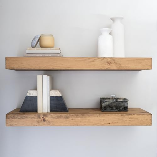 Modern Floating Shelves 3 Inches Thick Set of 2 Aged Oak