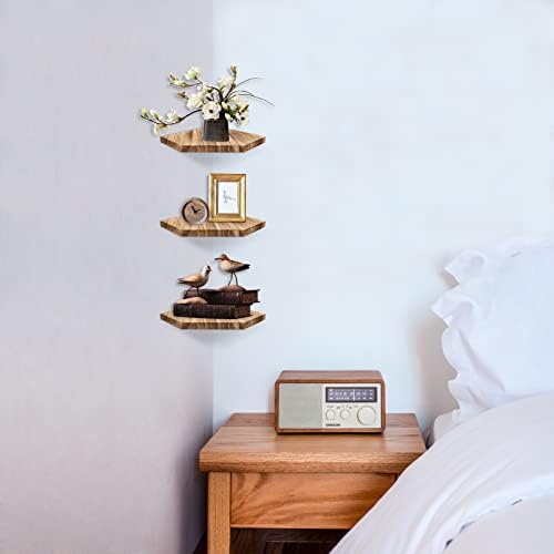 HAO Floating Corner Wall Shelves Rustic Diamond Shape Set of 3 Carbonized Black