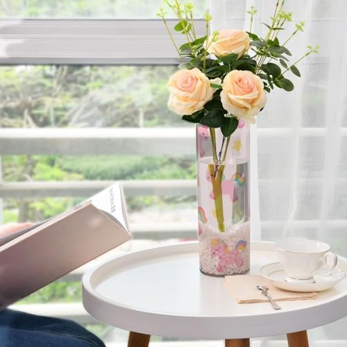 Cute Cartoon Pink Rainbow Unicorn Clear Plastic Cylinder Vase