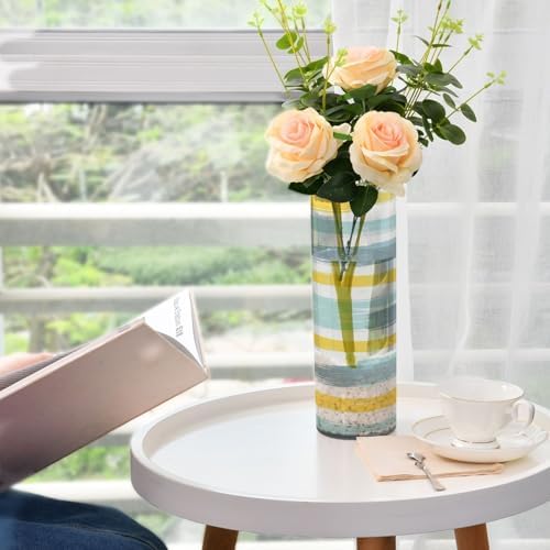 Gray Blue and Pale Yellow Stripe Plastic Flower Vase 118x39 Inch Decor