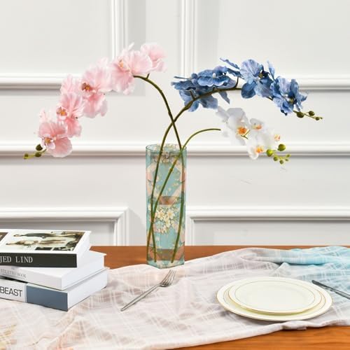 Vintage Pastel Pink Bows Wildflowers Blue Plastic Vase for Centerpieces