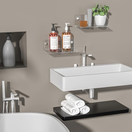 8 Inch Clear Floating Shelf for Wall 2 Pack 4 Depth Acrylic Space Saving Organizer