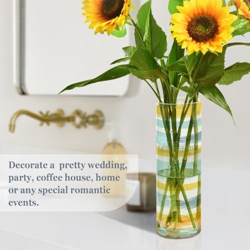 Gray Blue and Pale Yellow Stripe Plastic Flower Vase 118x39 Inch Decor