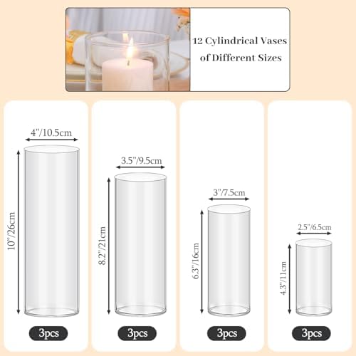 12PCS Clear Cylinder Vases for Centerpieces Wedding Decor