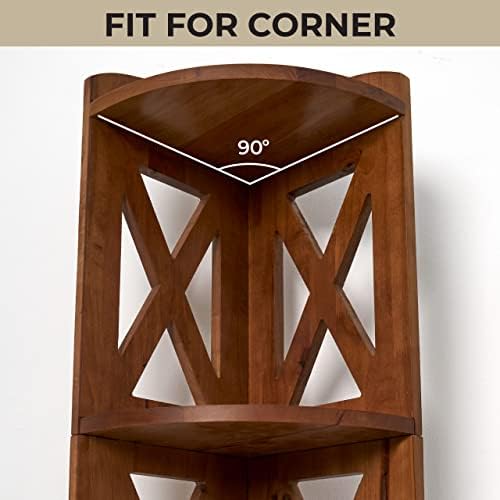 NHZ Corner Shelf Stand 4 Tier Natural Wood Bookshelf and Plant Stand Brown