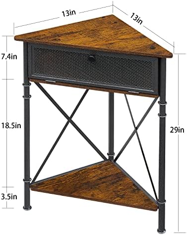 VECELO Corner Table Shelf with 3 Tier Brown Storage
