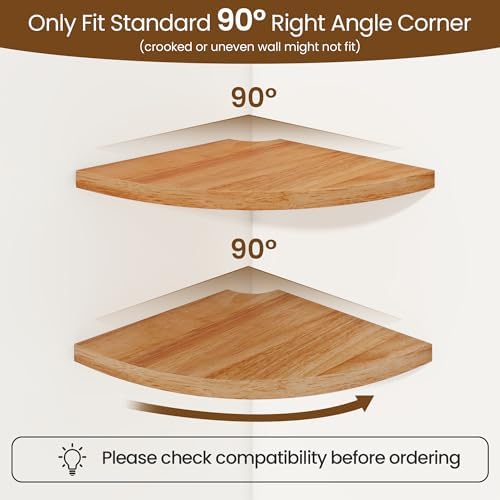 Fun Memories Corner Shelf Wall Mount Solid Oak Floating Shelves with Cable Hole 85in Rustic Design for Home Use