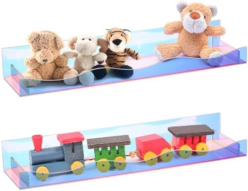 Hiceeden 4 Pack 15 Inch Iridescent Acrylic Floating Shelves for Kids Room and Display