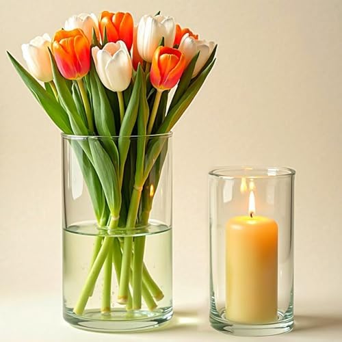 24 Pack Clear Glass Cylinder Vases - Floating Candles Centerpieces