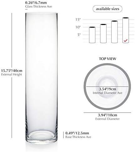 WGVI Glass Cylinder Vase 4x16 Tall for Centerpieces