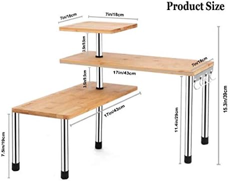 HYNAWIN 3 Tier Corner Shelf Bamboo Metal Organizer