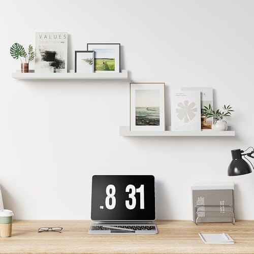 Acovy Floating Shelves Set of 2 White Solid Wood