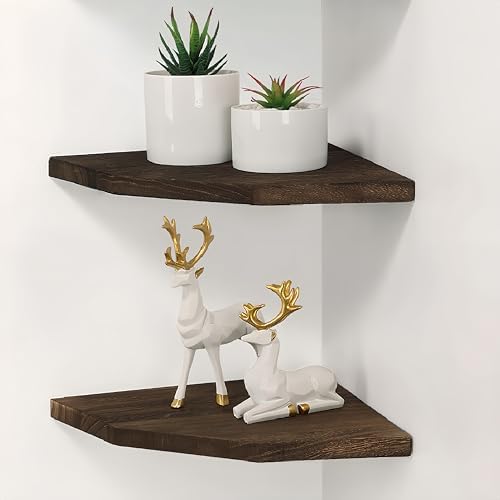Joiishom Wood Corner Wall Shelves Set of 2 Brown 10 Inch